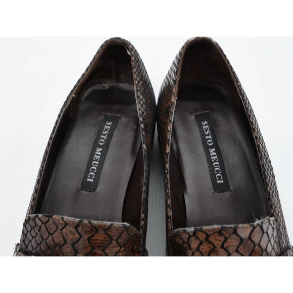 Sesto Meucci Loafers Womens 7 Brown Leather Snake Embossed Slip On Square Toe - Picture 8 of 12